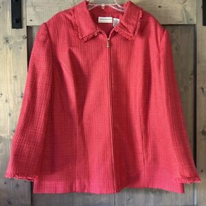 VTG Alfred Dunner Womens Pink Tweed Blazer Jacket Size 3X Fringe Collar Full Zip